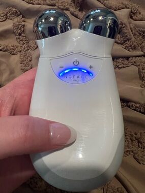 NuFace Pro Facial Toning Device — White with Chrome Spheres and Blue LED